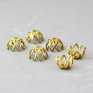 12 x Brass Open Petal Bead Caps Golden for 10mm beads