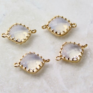 10 pcs Faceted Glass Pale Opal Pink Glass Connectors Gold Brass Frame, 14x20x5mm