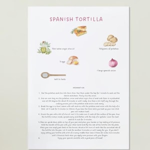Spanish Tortilla Recipe, print, digital download, wall decoration, kitchen, Traditional spanish tortilla.