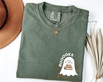Comfort Colors Ghost Reading Shirt, Bookish Halloween, Teacher Librarian Gift