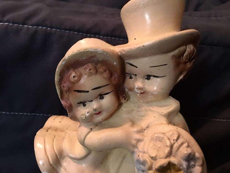 Vintage 1940s Beautiful Old Chalkware Plaster Boy and Girl figurine statue
