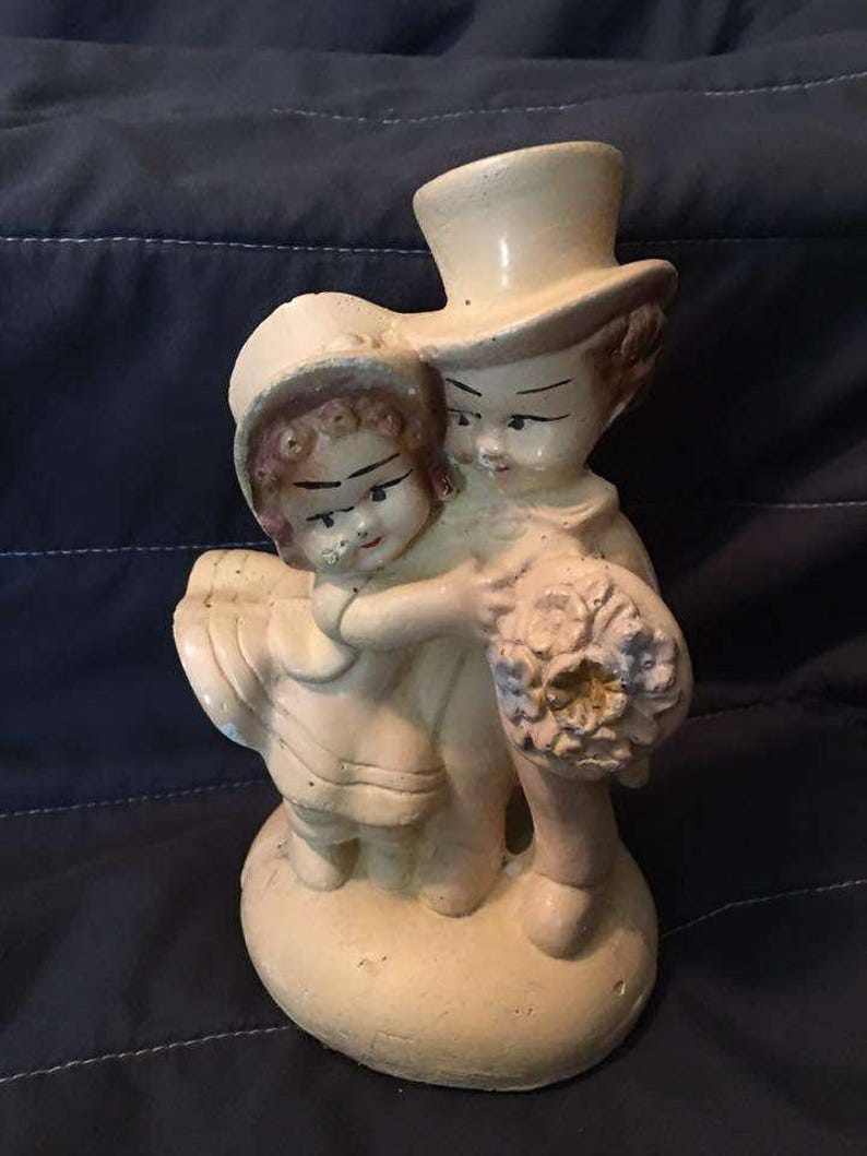 Vintage 1940s Beautiful Old Chalkware Plaster Boy and Girl figurine statue
