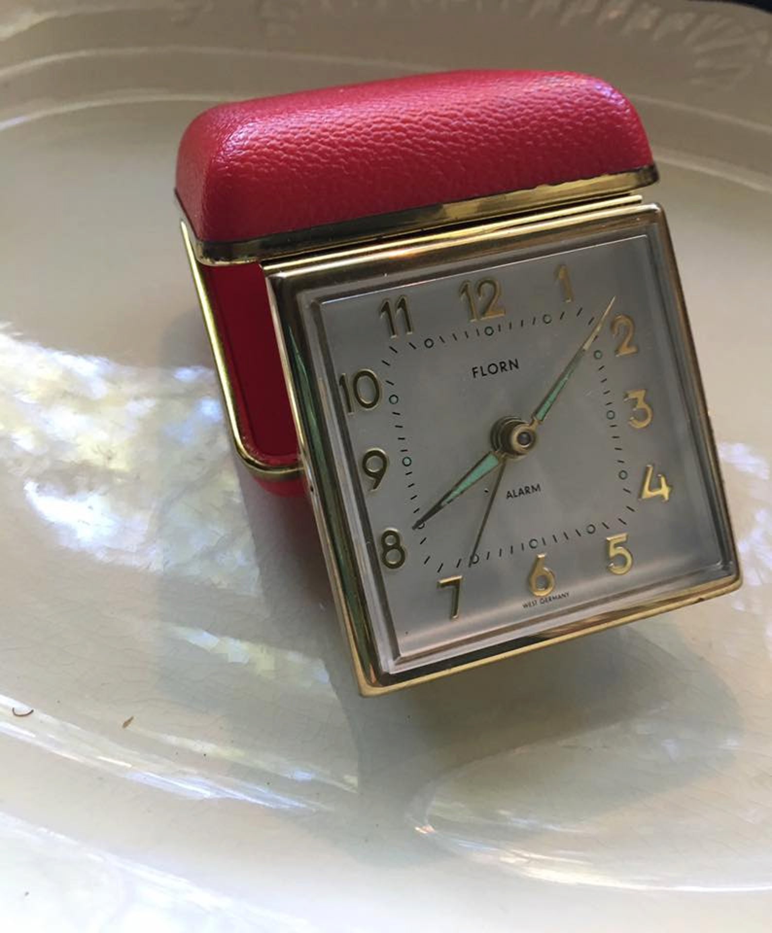 Vintage florn TRAVEL Alarm CLOCK West GERMANY red pebbled Etsy