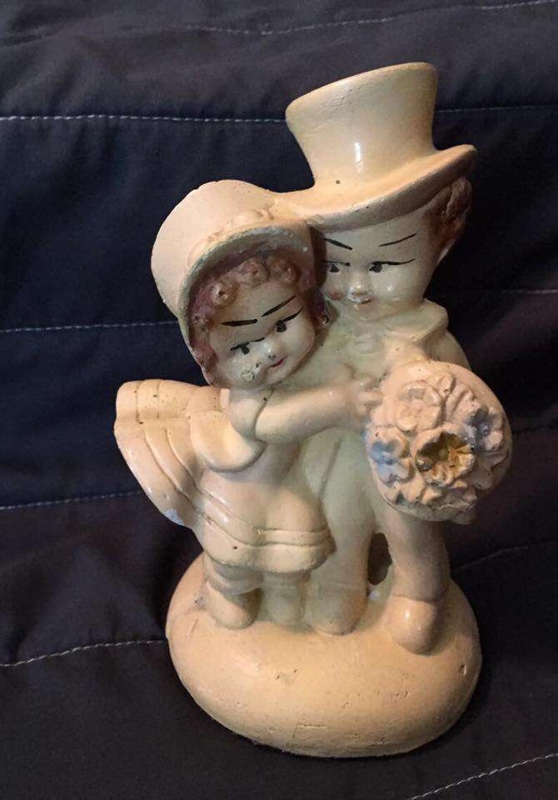 Vintage 1940s Beautiful Old Chalkware Plaster Boy and Girl figurine statue