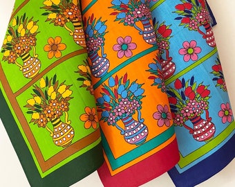 vintage keukenhanddoek jaren 70 - flowerpower blauw-oranje - gratis verzending