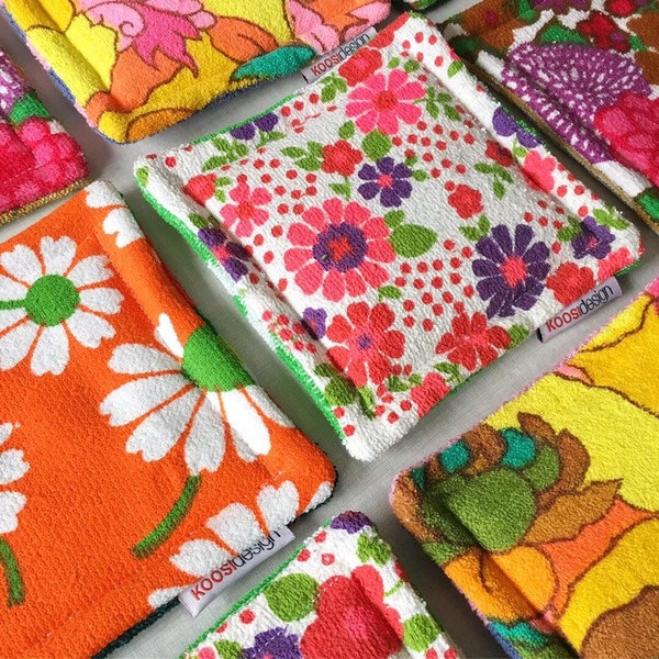 pair of cleaning towel pads made out of vintage fabrics