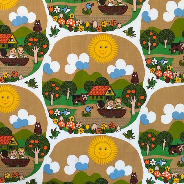 Tissu vintage pour enfants des années 70 - style graziela de bateau de ferme - livraison gratuite
