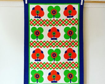 vintage bloemen badstof handdoek 70s - gratis verzending