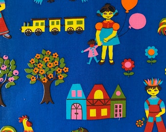 Heerlijke vintage kinderstof – blauw jaren 50/60 middelzwaar – gratis verzending