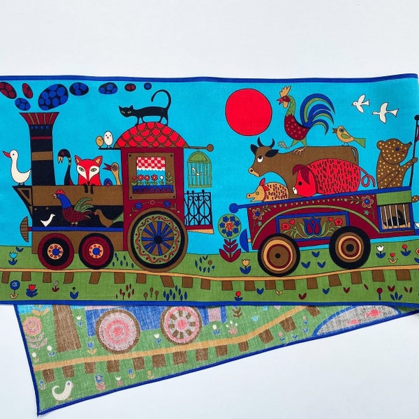 vintage European wallart tablerunner - animal train free shipping