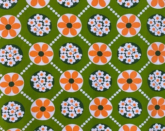 Vintage stof bloemen lichtgewicht quilting - groen oranje wit - gratis verzending