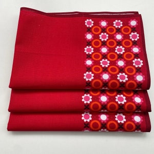 vintage kitchen towel 70s pink red white flower free shipping image 2