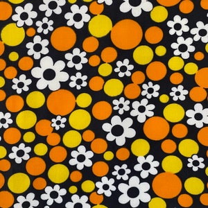 Europese bloemenstof vintage - stippen zwart geeloranje - livraison gratuite