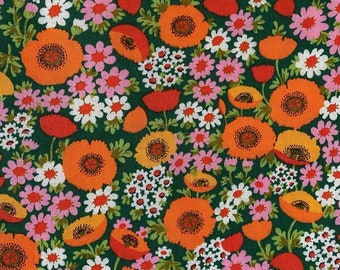 Vintage fabric midweight floral cotton - poppy field - free shipping