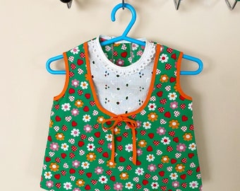 vintage baby dress green flowerpower size 68 - free shipping