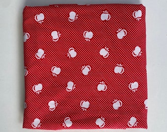 Vintage European apple fabric - lightweight red white - free shipping