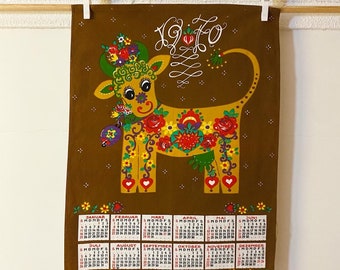 vintage kalenderhanddoek 1970 kunst aan de muur - verjaardagscadeau - gratis verzending