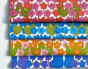 Vintage stof bloemen tulpen quilting - groen oranje wit - gratis verzending