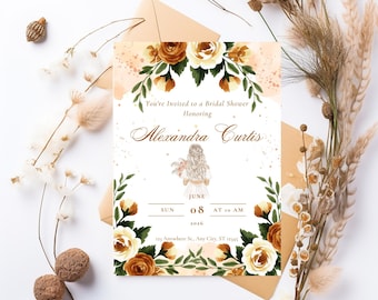 Bridal Shower Invitation Template, Editable Canva Bridal Shower Invite, Boho Floral Bridal Shower, Sunset Terracotta Printable
