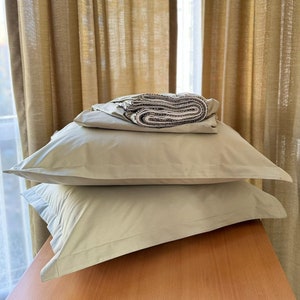 LAUREL GREEN Cotton Fitted Sheet + Pillowcase, 100% Cotton Bed Sheet Set - Queen, King, Twin Size, Custom Size Available, Standard Size