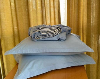 Light Blue Organic Cotton Bed Sheet Set: Fitted Sheet & Pillowcase