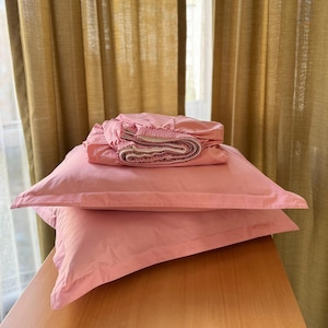 LIGHT PINK Cotton Fitted Sheet + Pillowcase, 100% Cotton Bed Sheet Set - Queen, King, Twin Size, Custom Size Available, Standard Size