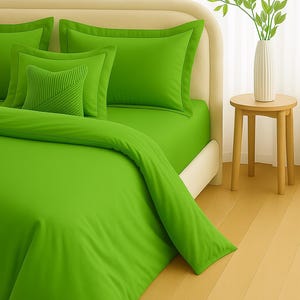 Ensemble housse de couette en coton vert : literie douce et respirante avec taies d'oreiller oxford