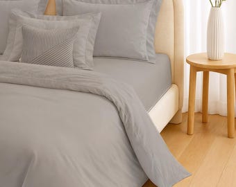 Dark Grey Cotton Duvet Cover Set: Minimalist Charcoal Bedding