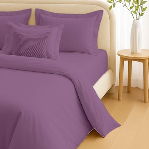 Plum Duvet Cover Set – 100% Cotton Bedding with Hidden Zipper, Oxford Pillowcases – Deep Purple Plum Cotton Bedding