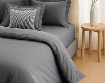 Anthracite Cotton Duvet Cover Set: Deep Charcoal Grey Bedding