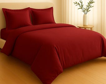 Set copripiumino in cotone bordeaux: biancheria da letto rosso vino con federe Oxford