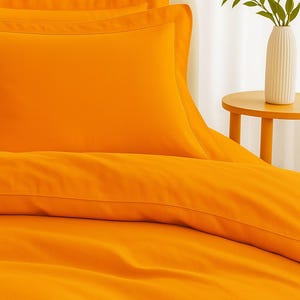 Orange Duvet Cover Set – 100% Cotton Bedding with Hidden Zipper, Oxford Pillowcases – Vibrant Warm Orange Cotton Bedding