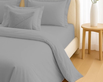 Soft Grey Cotton Duvet Cover Set: Modern Minimalist Bedding