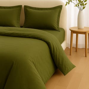 Ensemble housse de couette en coton vert kaki : literie olive ocre avec taies d'oreiller oxford