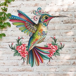 Bunter Kolibri Garten-Dekor, Metall-Kolibri, Kolibri-Wand-Kunst, Frühlings-Garten-Dekor, Kolibri-Kunst, Garten-Dekor