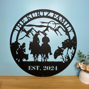 Personalisierte Cowboy Cowgirl Metallwandkunst, Cowboy Paar Metallschild, Benutzerdefiniertes Familienname Zeichen, Western Cowboy Geschenk, Geschenk für Paar