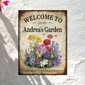 Custom Flower Garden Metal Sign,Vintage Garden Sign,Floral Custom Garden Name Sign,Metal Garden Sign