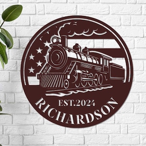 Personalized Train Metal Wall Art, Railroad Wall Decor, Custom Railroad Sign, Boy&#39;s Room Decor, Man Cave Decor, Train Driver Gift