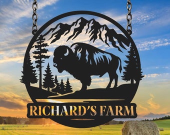 Personalisierte Bison Metallschild, Buffalo Bison Zeichen, Buffalo Farm Zeichen, Bauernhaus Zeichen, Ranch Scheune Dekor, Bison Liebhaber Geschenk, Bauer Geschenk
