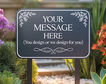 Custom Text/ Logo Garden Plaque, Personalized Metal Yard Sign,Message Metal Yard Stake, Outdoor Sign