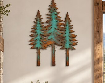 Pine Forest Metal Wall Art, Rustic Cabin Decor, Woodland Tree Wall Hanging, Mountain Lodge Nature Decor, Cabin House Gift