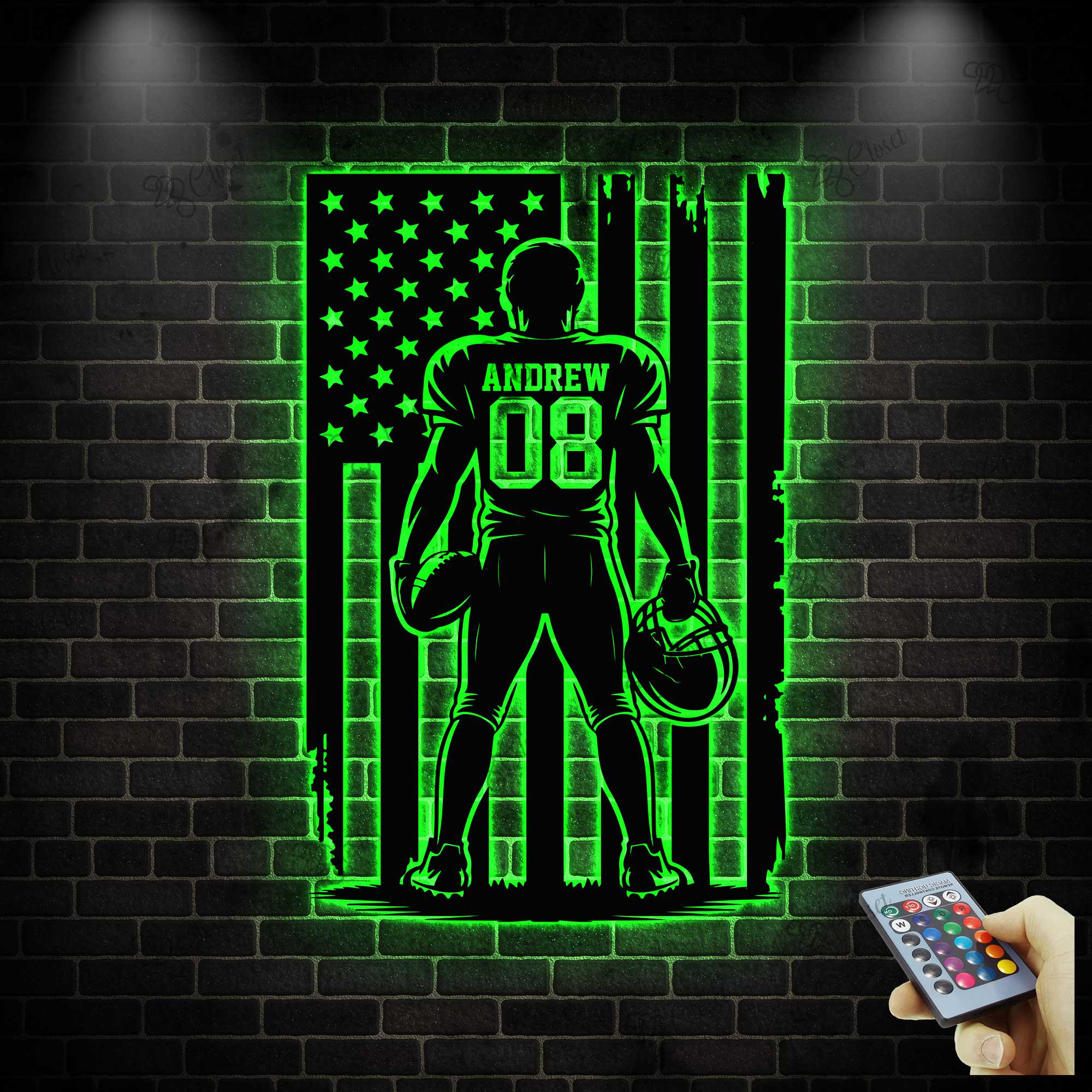 Déco Murale Personnalisée Football Avec LED - En Métal - Pour Bar, Salon, Chambre - Nom Du Joueur