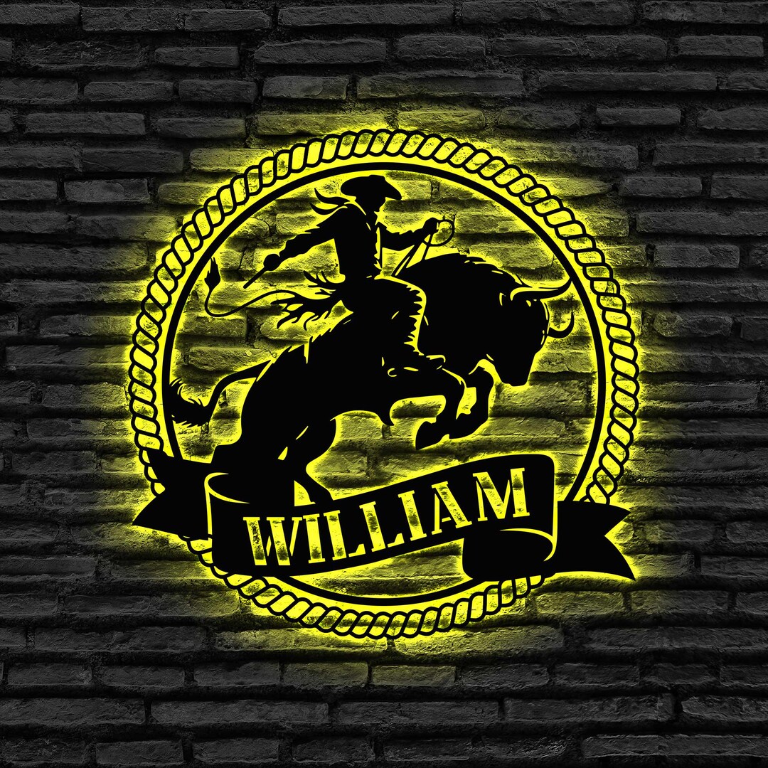 Custom Bull Rider Metal Wall Art LED Light, Bull Rider Gift, Home Decor ...