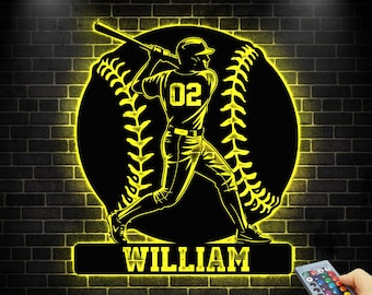 Custom Baseball Bat Metal Sign with LED Lights, Baseball Name Sign, Baseball Lover, Sport Room Decor,Baseball Player Name Sign, Gift for Him