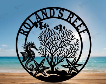 Letrero metálico de arrecife personalizado, arte mural metálico de arrecife y coral, letrero de arrecife oceánico, decoración de pared de coral de metal, decoración de pared de arrecife de coral, decoración de peces y océano