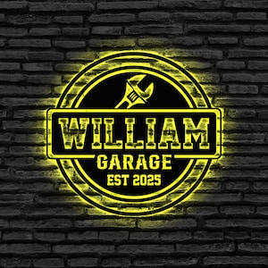 Personalized Garage Metal Sign with LED Light, Custom Workshop Sign, Man Cave Decor,  Mechanic Decor, Tools Shop Decor, Gift for Dad