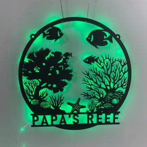Decorazione murale in metallo personalizzata con luci a LED, cartello in metallo con barriera corallina, arte murale in metallo con barriera corallina, cartello per acquario domestico, cartello per casa sulla spiaggia, cartello corallo