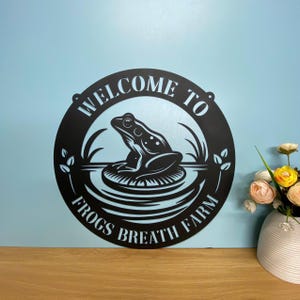 Personalized Frog Metal Sign With Name, Custom Frog On Pond Metal Wall Art, Frog Lakehouse Metal Wall Sign, Animal Lovers Metal Wall Sign