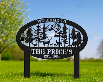 Gepersonaliseerde Forest Deer Wildlife Metal Yard Decor, welkomstbord cabine herten, metalen welkomstbord Forest Deer, welkomstbord cabine,