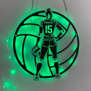 Custom Female Volleyball Metal Wall Art LED Light, Personalized Volleyball Player Name Sign, Sport RoomDecor, Gift For Her